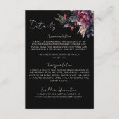 Elegant Gothic Zwart Bloemen Bruiloft Details Informatiekaartje (Voorkant)