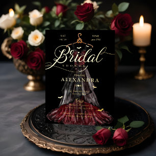 Elegant Gothic Zwart Trouwjurk Vrijgezellenfeest Folie Uitnodiging