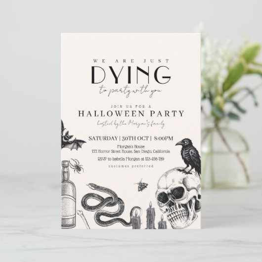 Elegant gotisch Halloween feest met schedels Kaart (Staand voorkant)