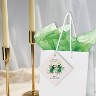 Elegant Goud 15 Smaragd Groen Bloemen Quinceanera Bedankjes Labels
