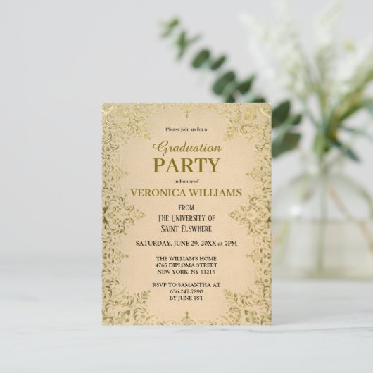 Elegant  Goud 2025 Afstudeerfeest Briefkaart (Staand voorkant)