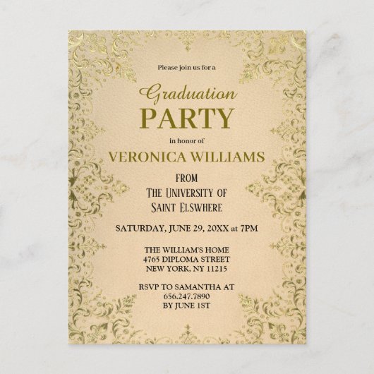 Elegant Goud 2025 Afstudeerfeest Briefkaart (Voorkant)