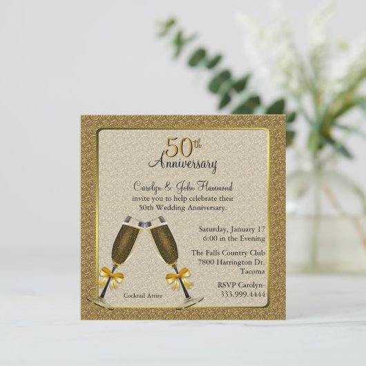 Elegant Goud 50ste Trouwdag Jubileum Kaart (Staand voorkant)