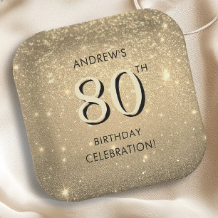 Elegant Goud 80e Verjaardag Papieren Bordje