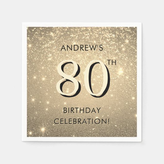 Elegant Goud 80e Verjaardag Servet (Voorkant)