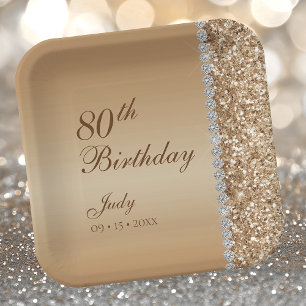 Elegant Goud 80ste Verjaardag Papieren Bordje