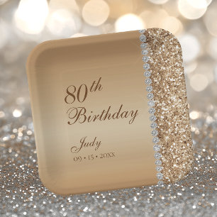 Elegant Goud 80ste Verjaardag Papieren Bordje