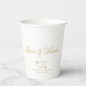 Elegant goud aangepaste scriptnaam harten bruiloft papieren bekers (Voorkant)
