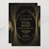 Elegant Goud Abstract 50ste Verjaardagsuitnodiging Kaart (Voorkant / Achterkant)