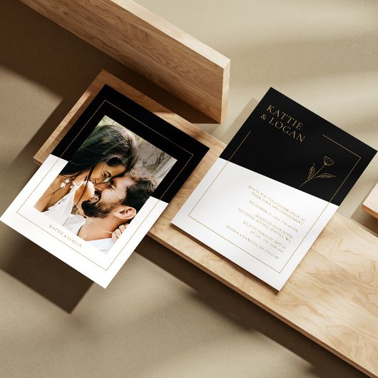 Elegant Goud Accent Geometrische Bruiloft Uitnodig Kaart