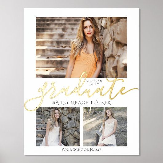 Elegant Goud Afstuderen Collage Afstuderen Keepsak Folie Afdrukken (Voorkant)