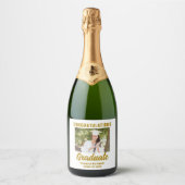 Elegant Goud Afstuderen Foto Custom Afstuderen Sparkling Wijnetiket (Voorkant)