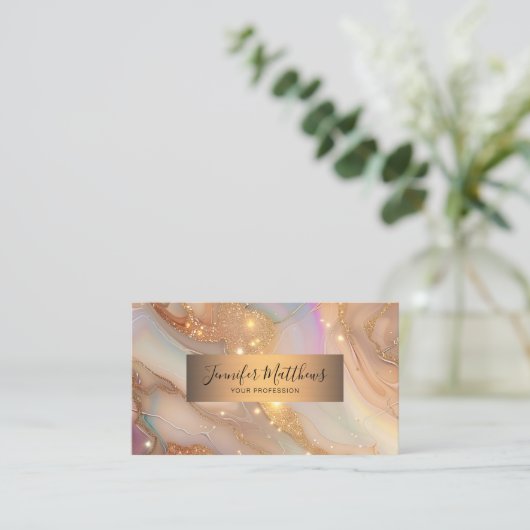 Elegant Goud Agaat Glitter Script Visitekaartje (Staand voorkant)
