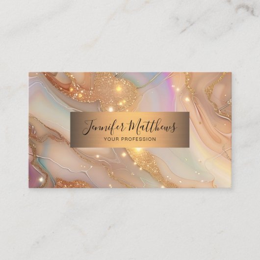 Elegant Goud Agaat Glitter Script Visitekaartje (Voorkant)