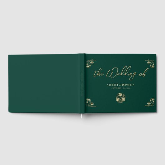 Elegant goud Art Deco & kalligrafie groen, bruilof Gastenboek (Volledig)