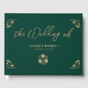 Elegant goud Art Deco & kalligrafie groen, bruilof Gastenboek