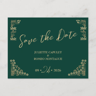 Elegant goud Art Deco op groen bewaar de datum Briefkaart