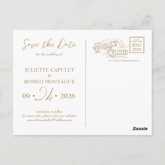 Elegant goud Art Deco op groen bewaar de datum Briefkaart (Achterkant)