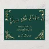 Elegant goud Art Deco op groen bewaar de datum Briefkaart (Voorkant)