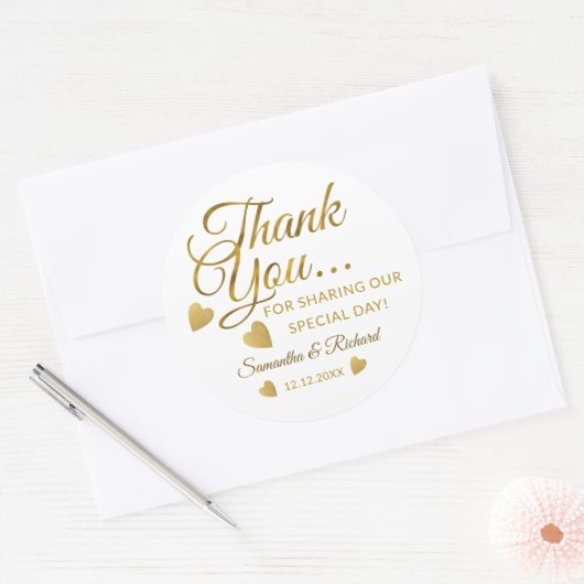 Elegant goud Bedankt Custom Wedding Party Favoriet Ronde Sticker (Envelop)