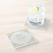 Elegant Goud Blad Script Naam Bruiloft Glazen Onderzetter (Schuin)