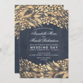 Elegant Goud Bladerwerk Lijst Bruiloft Kaart (Voorkant / Achterkant)