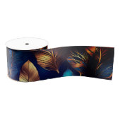 Elegant Goud Blauw Foliage Natuur Ontwerp Grosgrain Lint (Spoel)