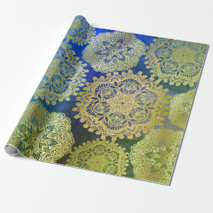 Elegant goud blauw groen mandala patroon cadeaupapier