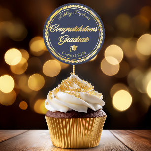 Elegant Goud   Blauwe Grad Cap Klas van 2026 Ronde Sticker