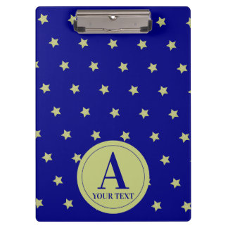 Elegant goud & blauwe sterrenpatroon monogram klembord