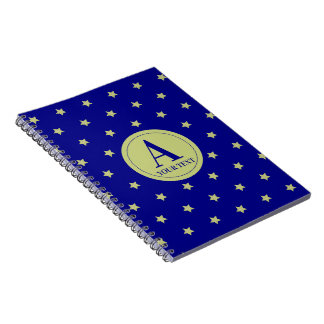 Elegant goud & blauwe sterrenpatroon monogram notitieboek