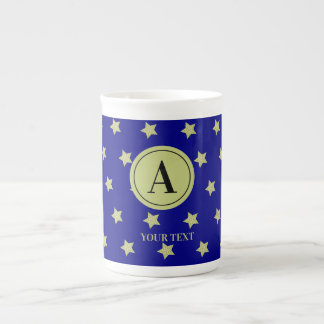 Elegant goud & blauwe sterrenpatroon monogram porselein kop