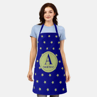 Elegant goud & blauwe sterrenpatroon monogram schort