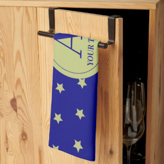 Elegant goud & blauwe sterrenpatroon monogram theedoek