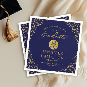 Elegant Goud  Blauwe Verpleegster Dokter Afstudere Servet