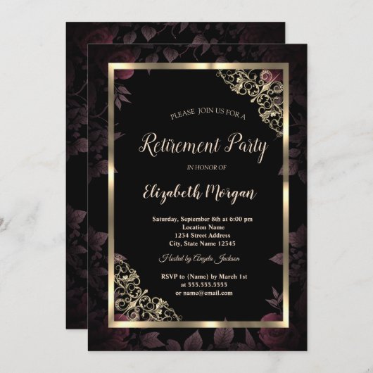 Elegant Goud Bloemen Lijst Donker Bloemen Pensione Kaart (Voorkant / Achterkant)