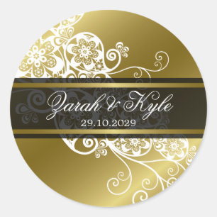 Elegant Goud Bloemen Paisley Huwelijksgunsten Ronde Sticker