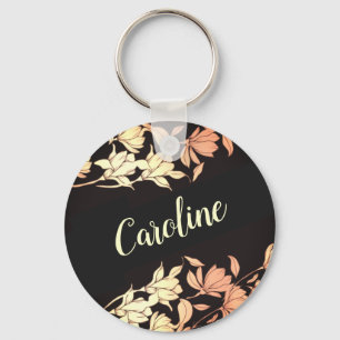 Elegant Goud Bloemen Tulp Bloemen Gouden Zwart Sleutelhanger