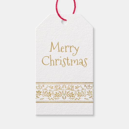 Elegant Goud Bloemen Vrolijk Kerstfeest Cadeaulabel (Voorkant)