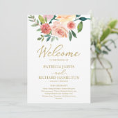 Elegant Goud Bloemen Waterverf Trouwprogramma Programma (Staand voorkant)