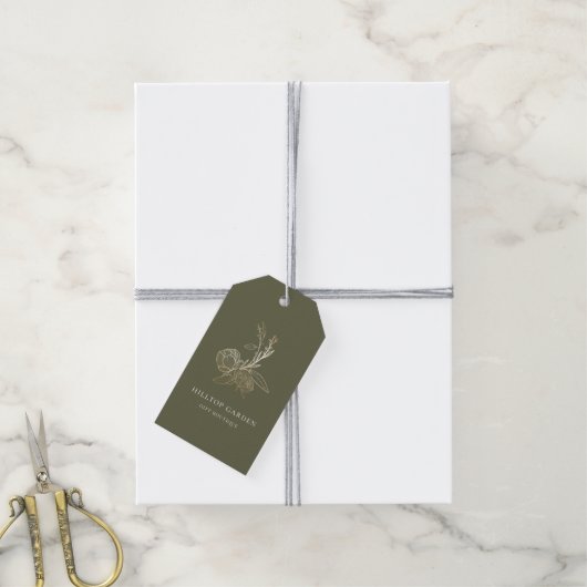 Elegant Goud Botanische Bloemen Prijs Labels Cadeaulabel (Met Touw)