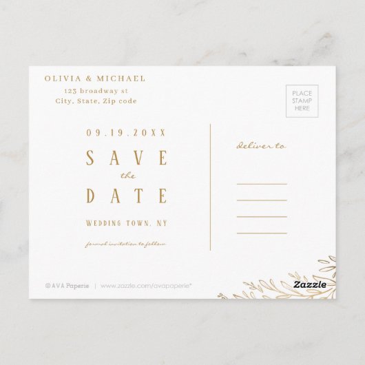 Elegant goud botanische foliefoto, behalve de datu briefkaart (Achterkant)