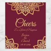 Elegant Goud Bourgogne Bruiloft Wijn Etiket (Enkel label)