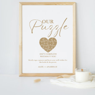 Elegant Goud Bruiloft Puzzel Gastenboek Teken Poster