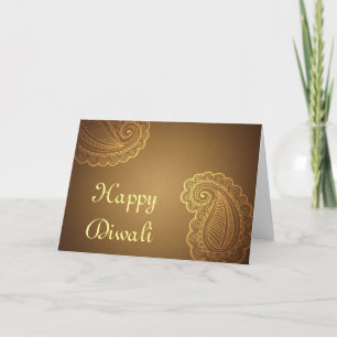 Elegant Goud Bruin Paisley Happy Diwali Kaart
