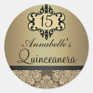 Elegant Goud Chic Damask Quinceanera Sticker