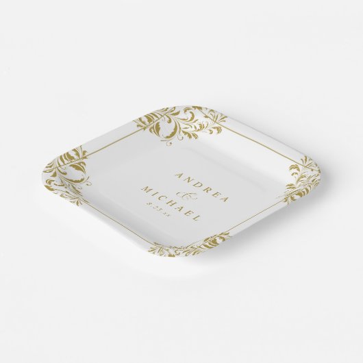 Elegant Goud  Classic Bruiloft Dessert Papieren Bordje (Gebogen)