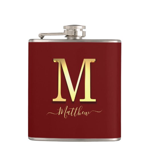 Elegant Goud Custom Monogram M Naam Flask Heupfles (Voorkant)