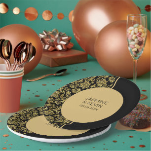 Elegant goud damast & zwart split screen papieren bordje