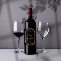 Elegant Goud Demask Wreath Monogram Wijnlabel